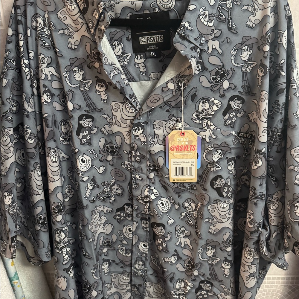 RSVLTS NWT DISNEY PIXAR PIE EYED Gray Men's Shirt 4XL